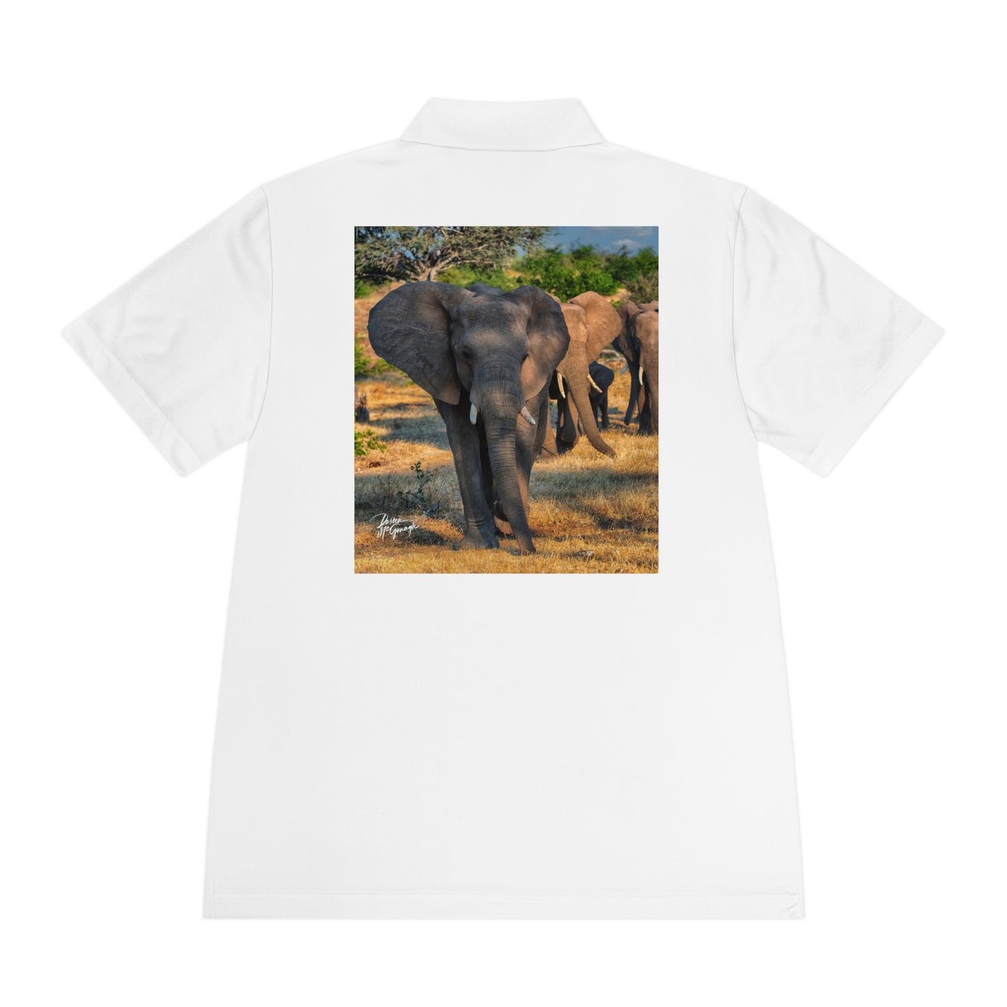 Men's Performance Polo Shirt - Spirited Elephant Herd by Enjoy Nature