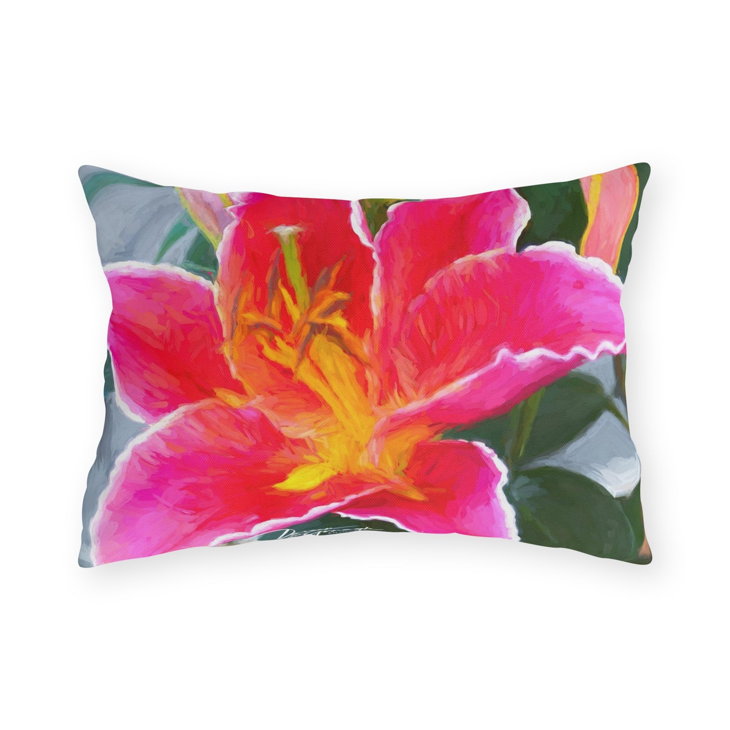 Enjoy Nature Outdoor Pillow with Pink Lily – Artistic, Comfy, and Durable Decorative Accent