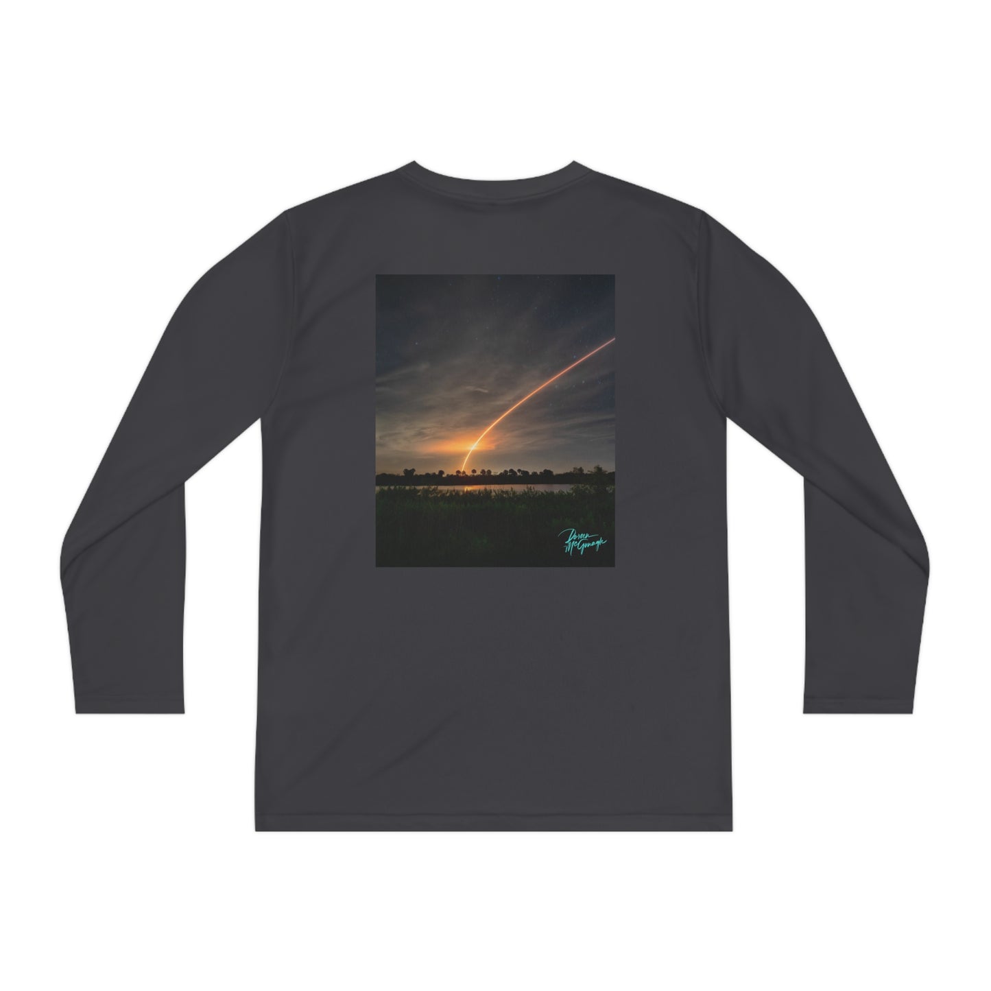 Falcon 9 Space X Shuttle Launch Youth Long Sleeve Competitor Tee