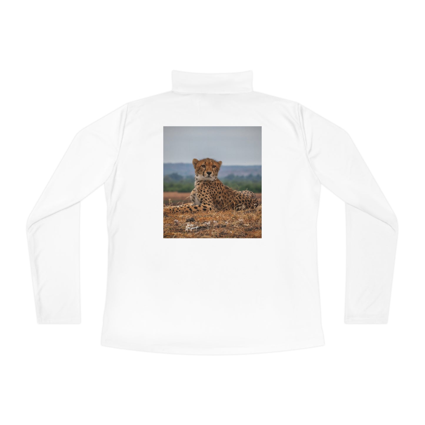 Ladies Quarter-Zip Pullover with Fine Art Image of Cheetah Portrait by Enjoy Nature