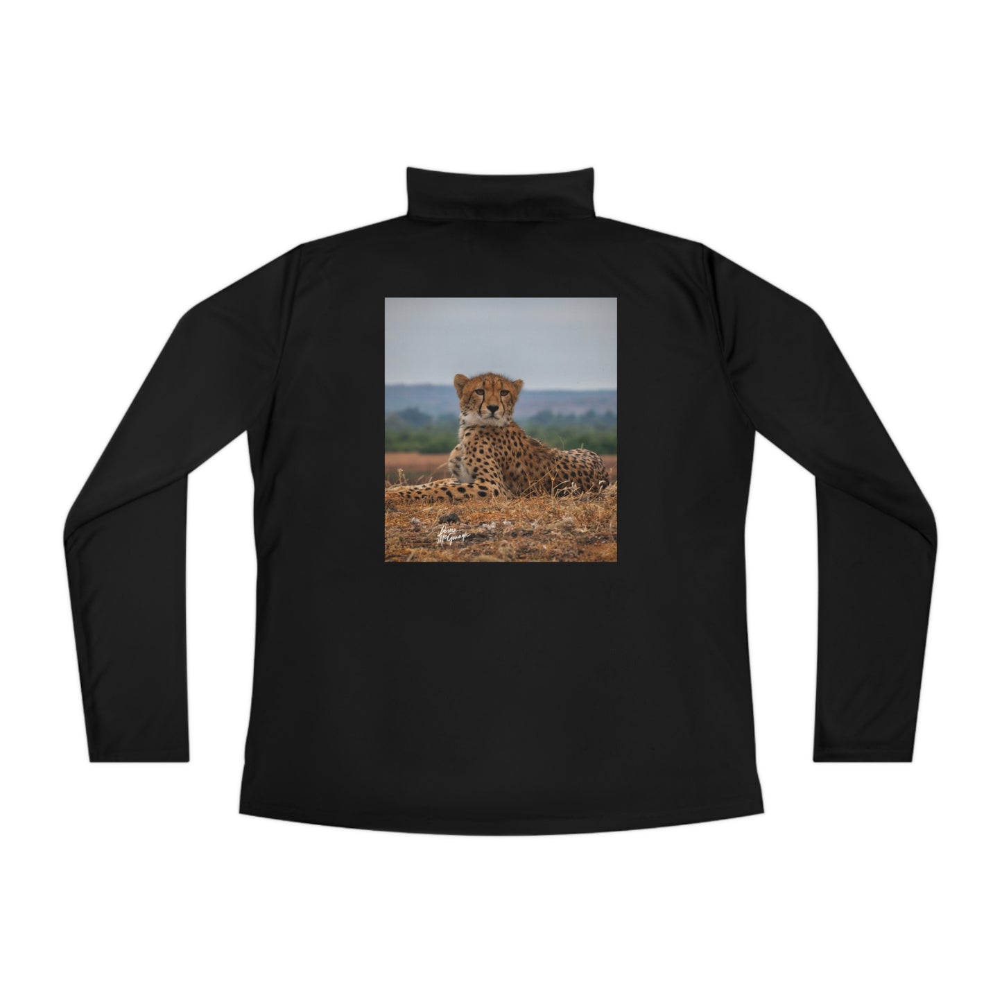 Ladies Quarter-Zip Pullover with Fine Art Image of Cheetah Portrait by Enjoy Nature