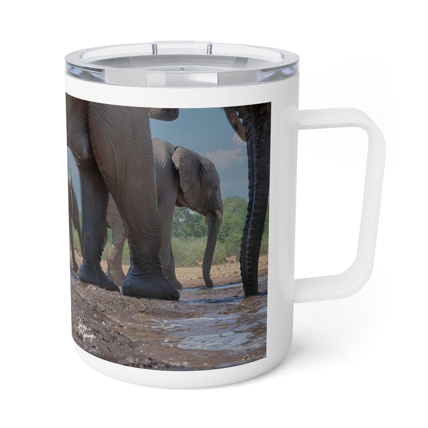 Enjoy Nature 10 oz Travel Tumbler with Protective Mom and Elephant Baby Design