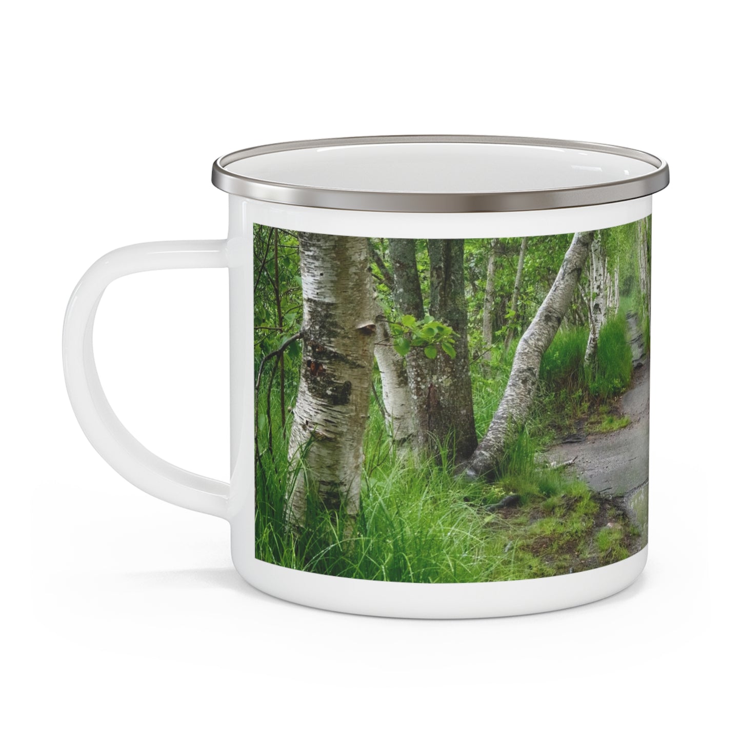 Enamel Camping Mug, Silver Birch Forest