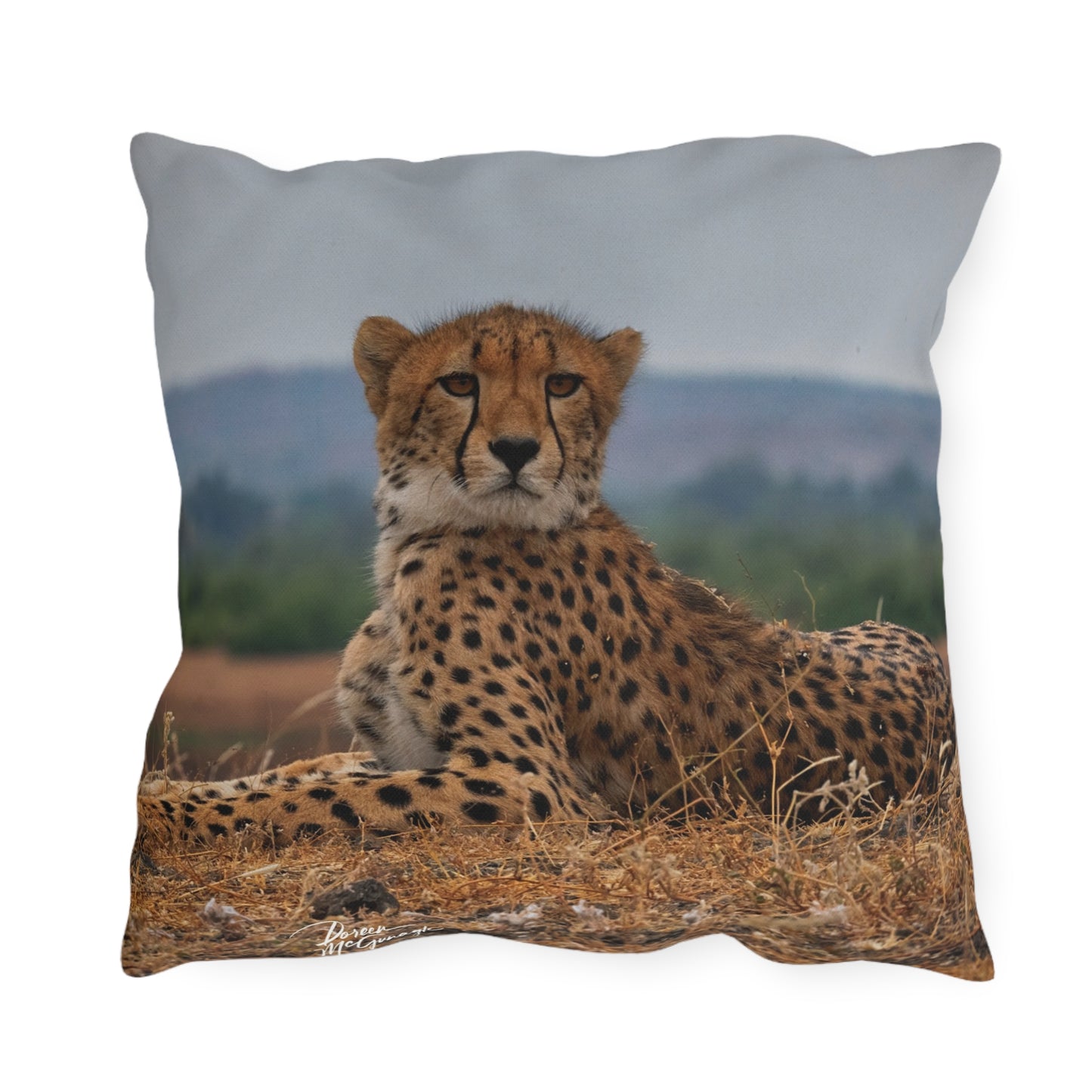 Enjoy Nature Outdoor Pillow with Cheetah Portrait – Artistic, Comfy, and Durable Decorative Accent