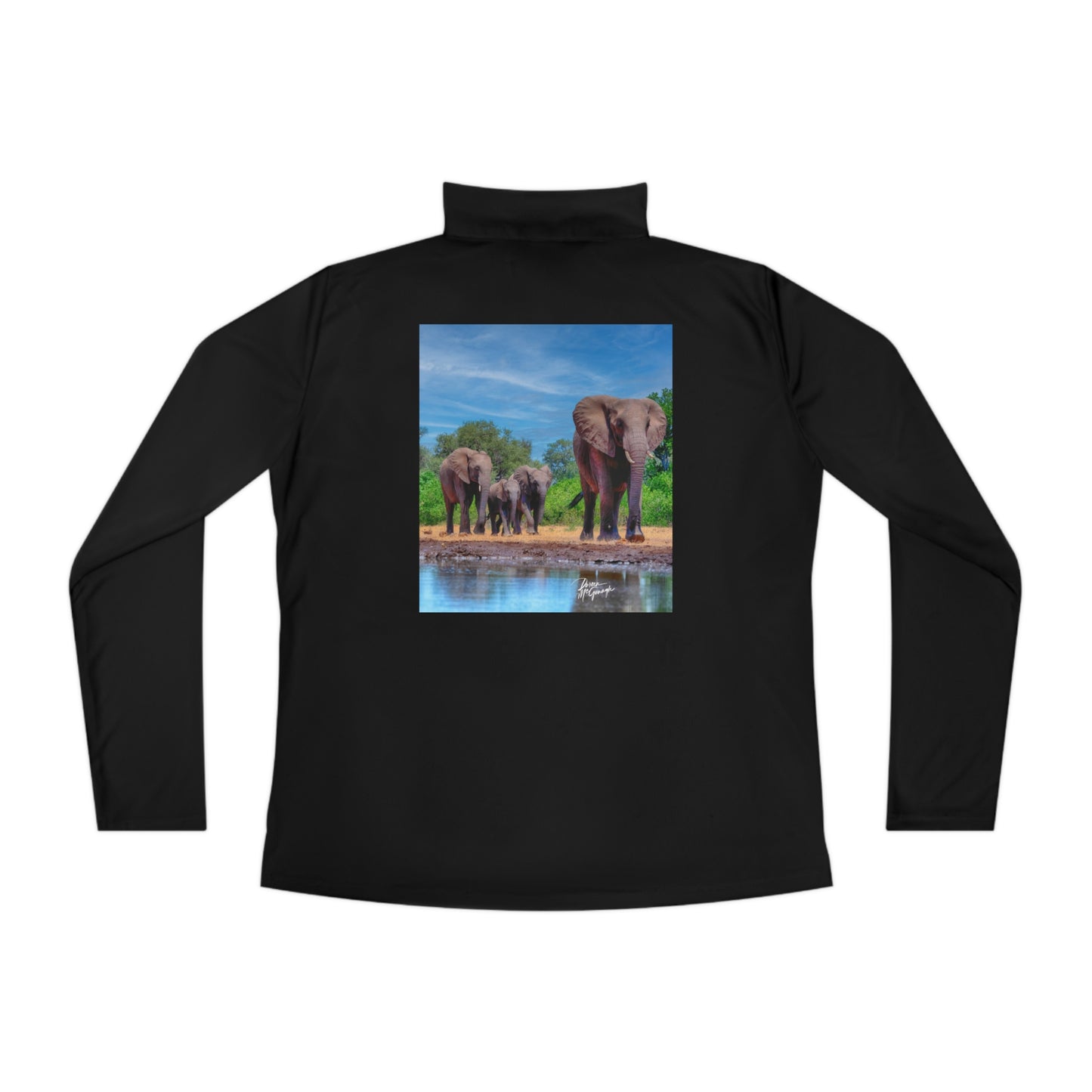 Ladies Quarter-Zip Pullover with Fine Art Image of Elephant Family Walking by Enjoy Nature