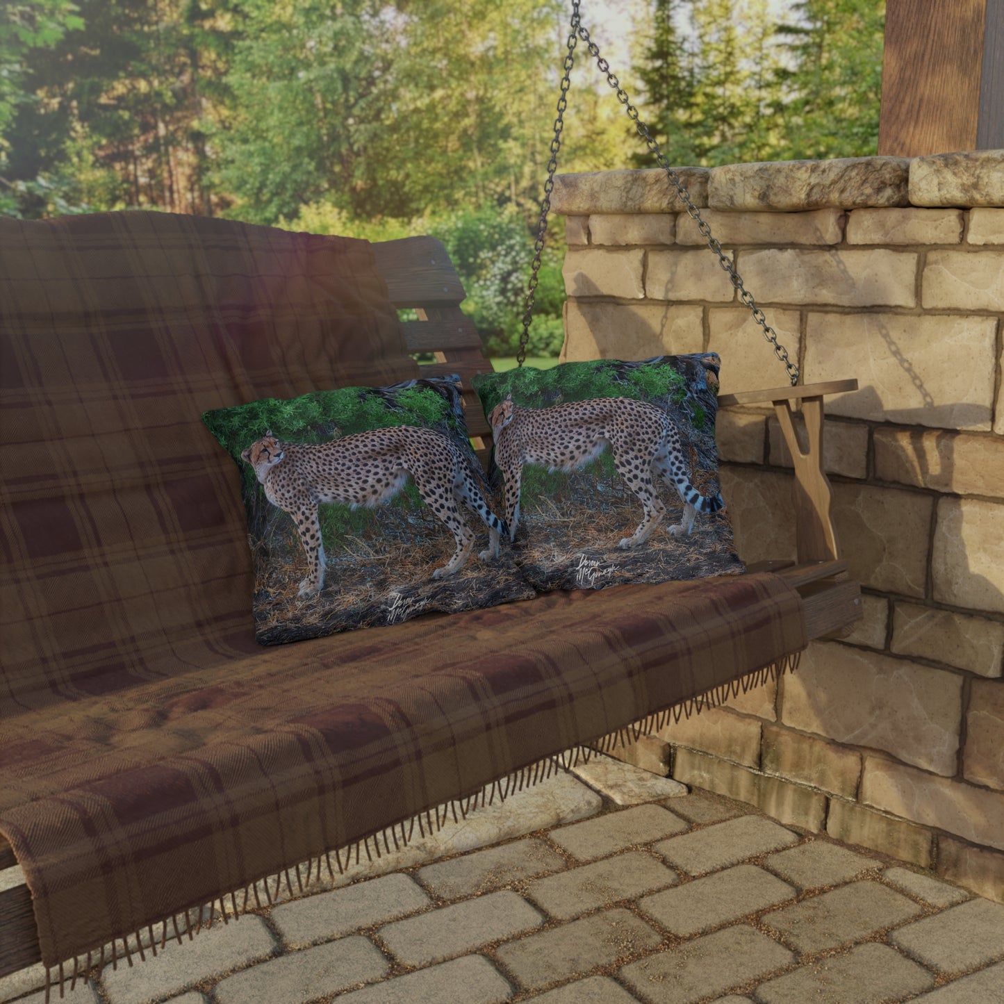 Enjoy Nature Outdoor Pillow with Cheetah Stand – Artistic, Comfy, and Durable Decorative Accent