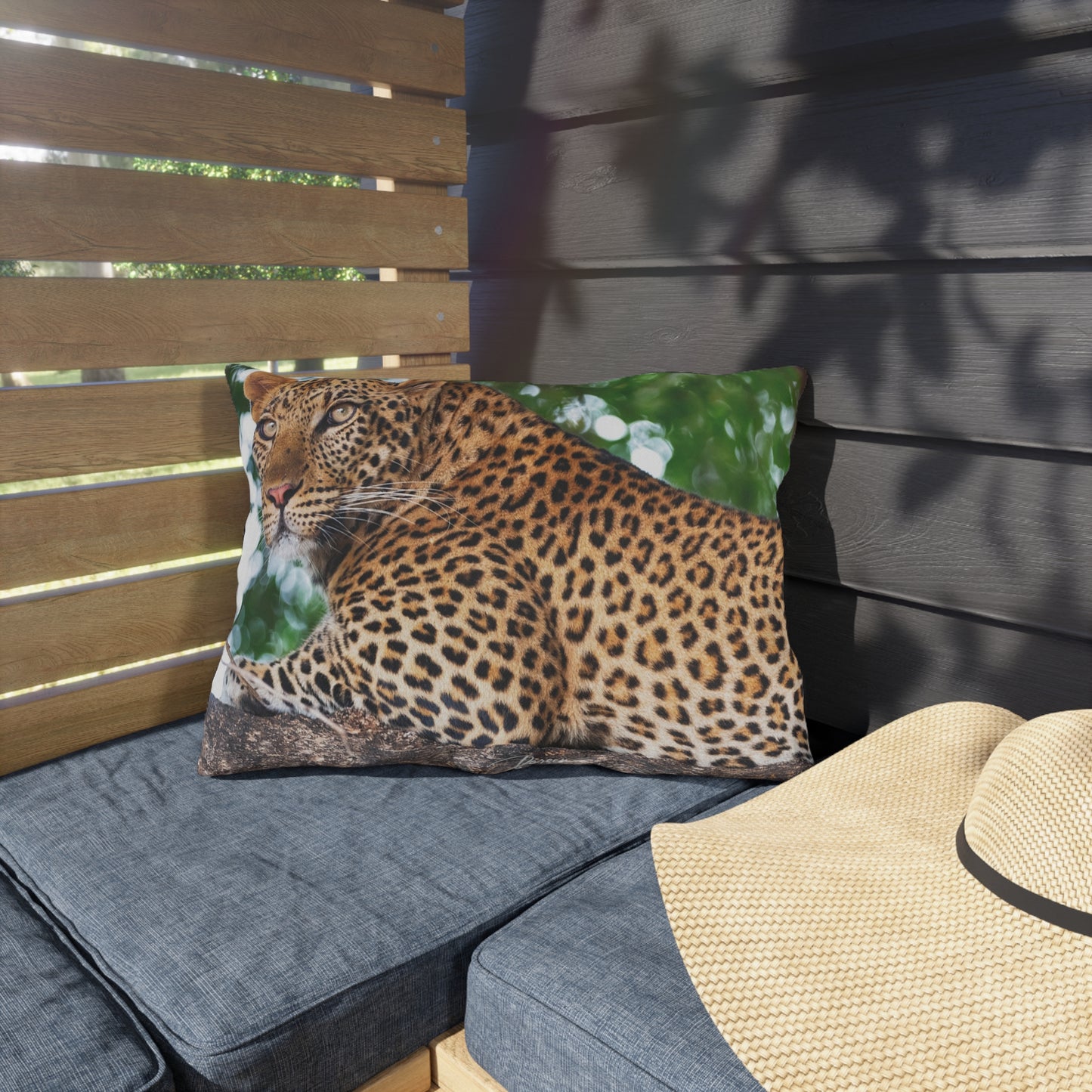 Enjoy Nature Outdoor Pillow with Leopard in Tree – Artistic, Comfy, and Durable Decorative Accent