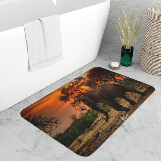 Spirited Elephant Silhouette at Sunset Memory Foam Bath Mat from Enjoy Nature