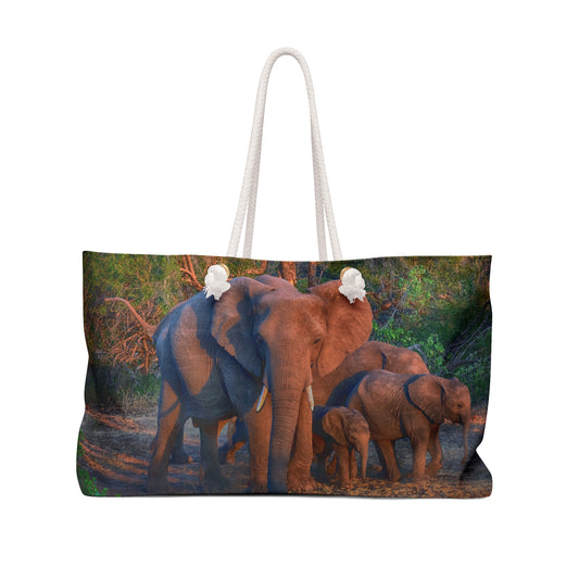 Weekender Tote Bag: Elephant Family in the Forest by Enjoy Nature