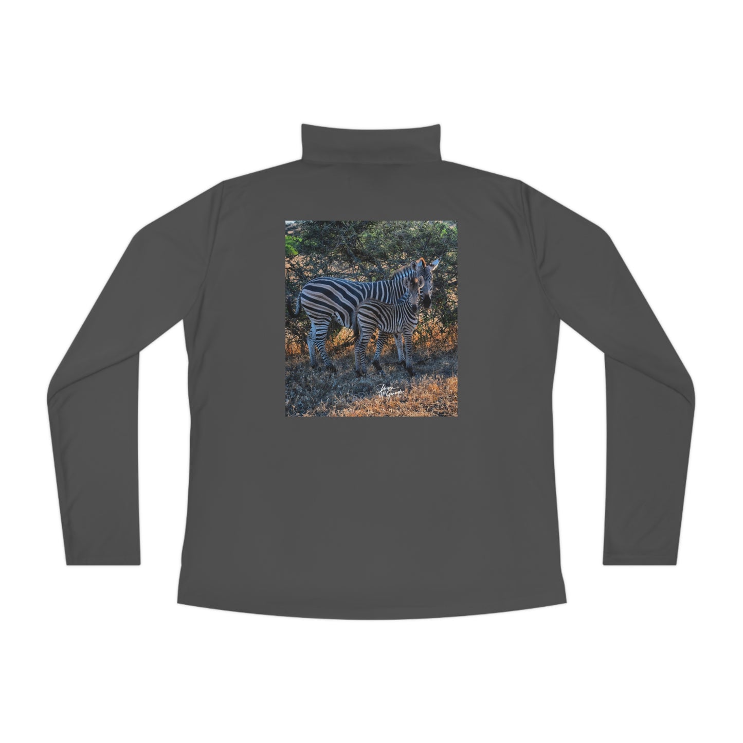 Ladies Quarter-Zip Pullover with Fine Art Image of Zebra Stripes by Enjoy Nature