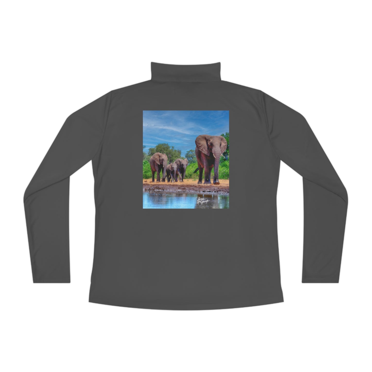 Ladies Quarter-Zip Pullover with Fine Art Image of Elephant Family Walking by Enjoy Nature