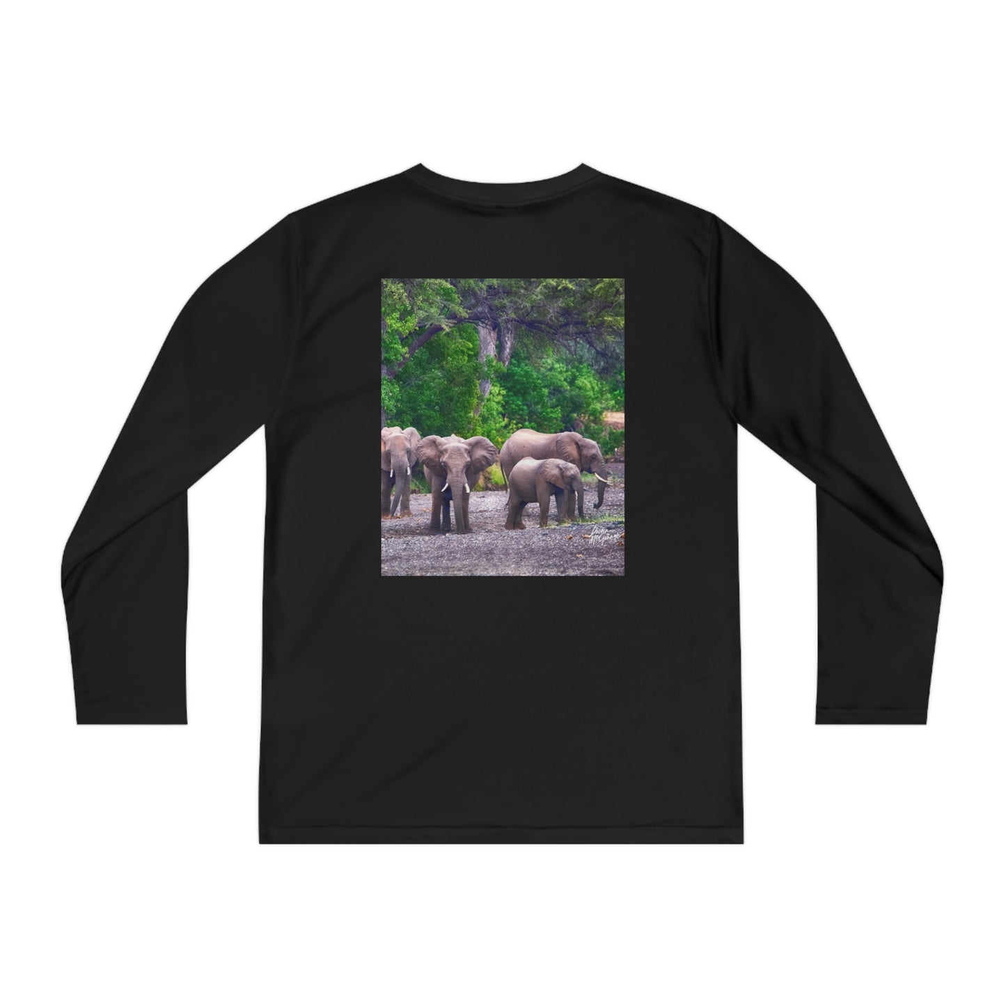 Youth Competitor Long Sleeve Tee with Elephant Family by Enjoy Nature