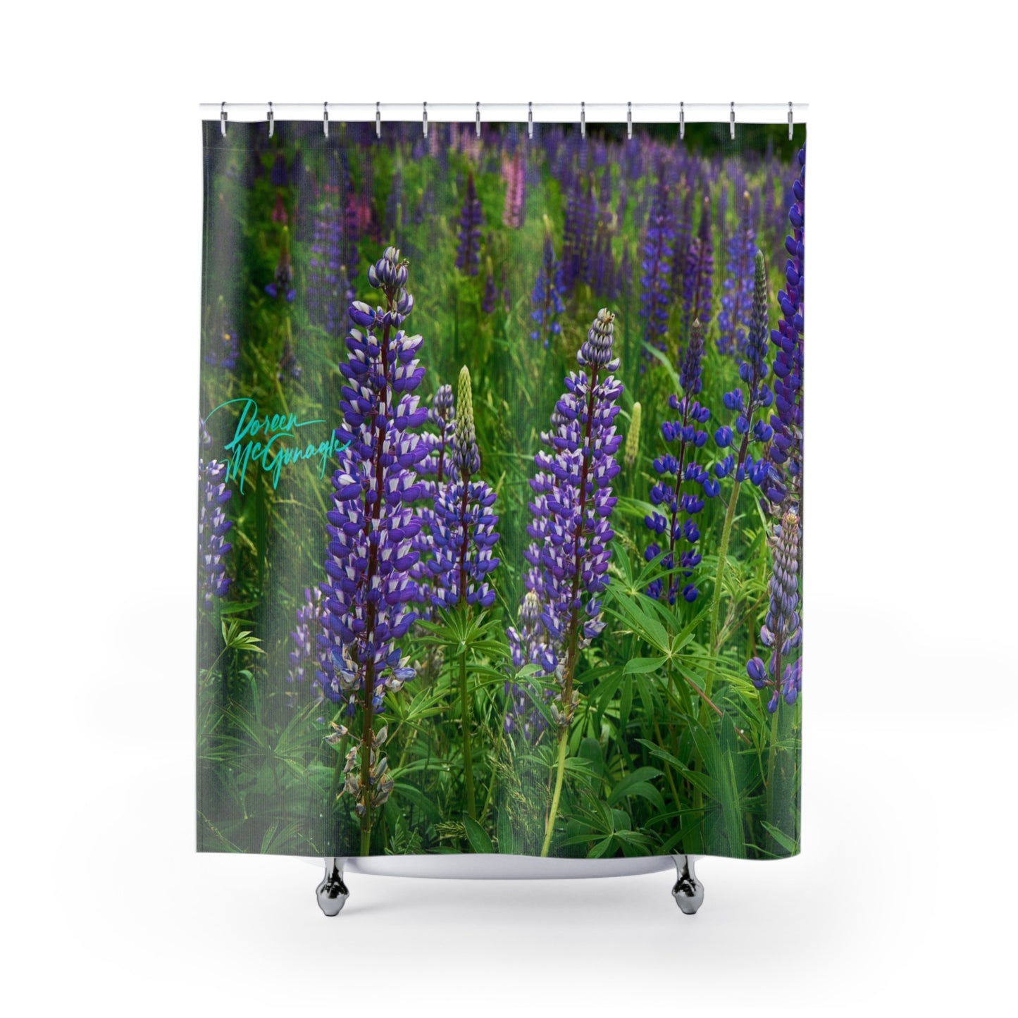 Earthy Shower Curtain, Field of Wild Lupines, Nature Inspired