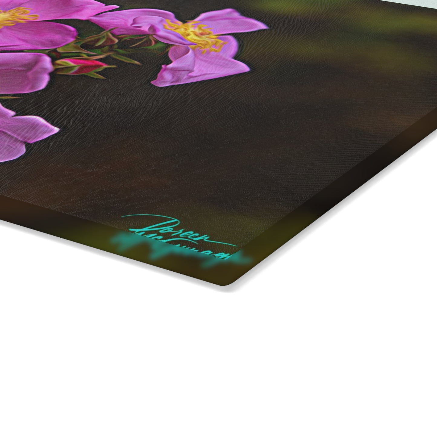 Artistic Enchanted Elegance Wild Flowers Glass Cutting Board with Nature-Inspired Design