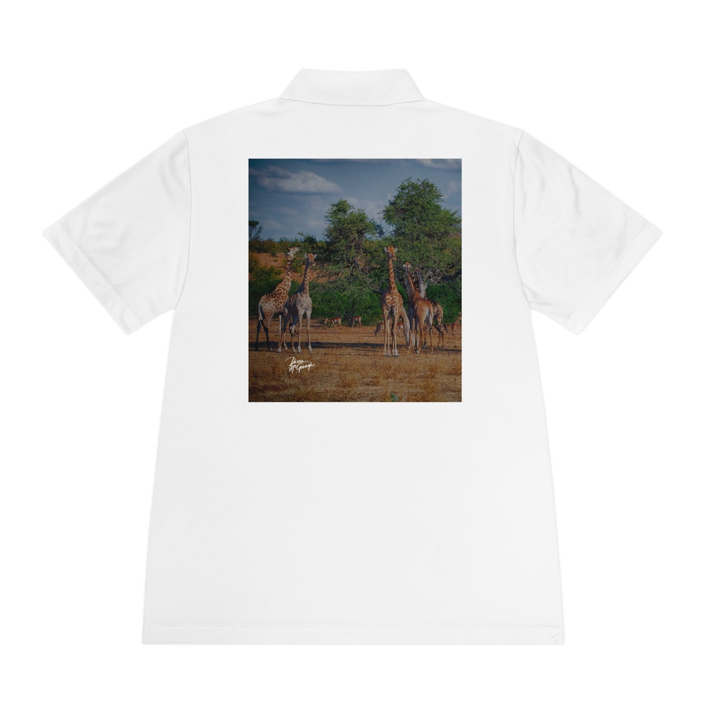 Men's Performance Polo Shirt - Giraffe Family by Enjoy Nature