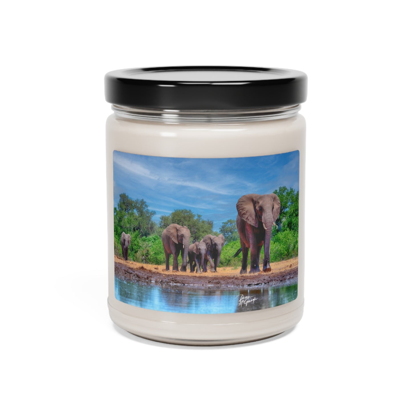 Experience the Pure Essence of Nature with the Elephant Family at Watering Hole Scented Soy Candle by Enjoy Nature