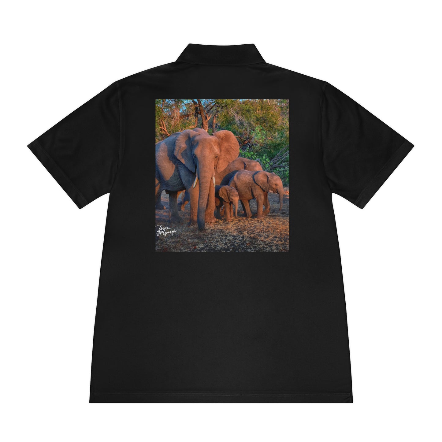 Men's Performance Polo Shirt - Elephant Family Walking by Enjoy Nature