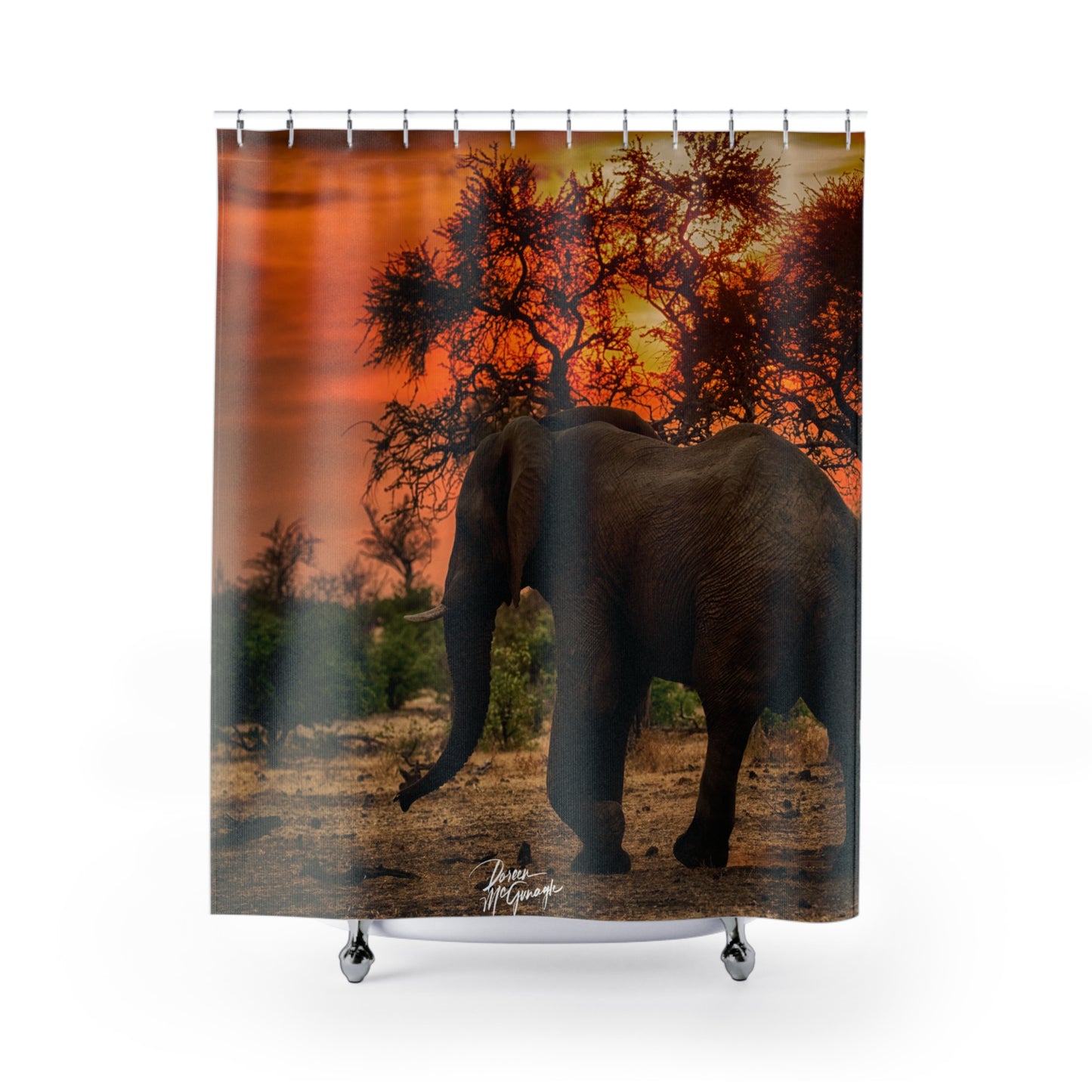 Forest Giraffe at Sunset on Savanna Shower Curtain | Majestic & Earthy Scenic Decor by Enjoy Nature