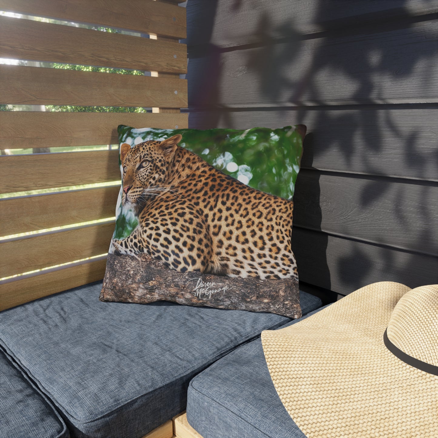 Enjoy Nature Outdoor Pillow with Leopard in Tree – Artistic, Comfy, and Durable Decorative Accent