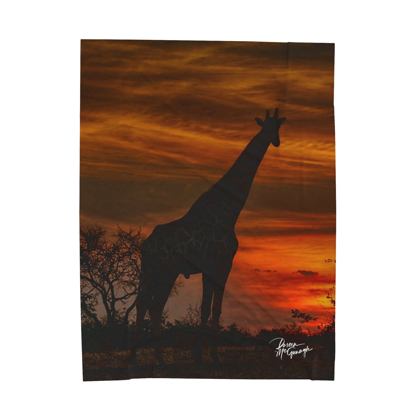 Velveteen Plush Blanket with Giraffe Silhouette at Sunset by Enjoy Nature