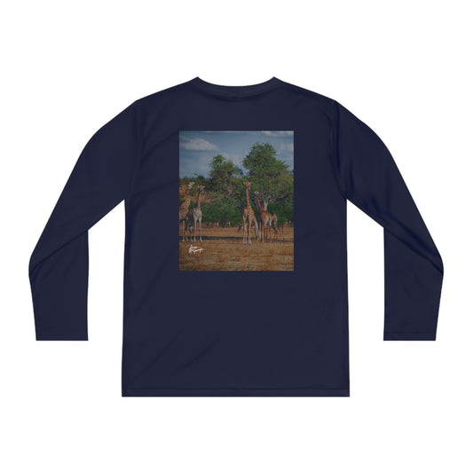 Youth Competitor Long Sleeve Tee with Forest Giraffe Family by Enjoy Nature