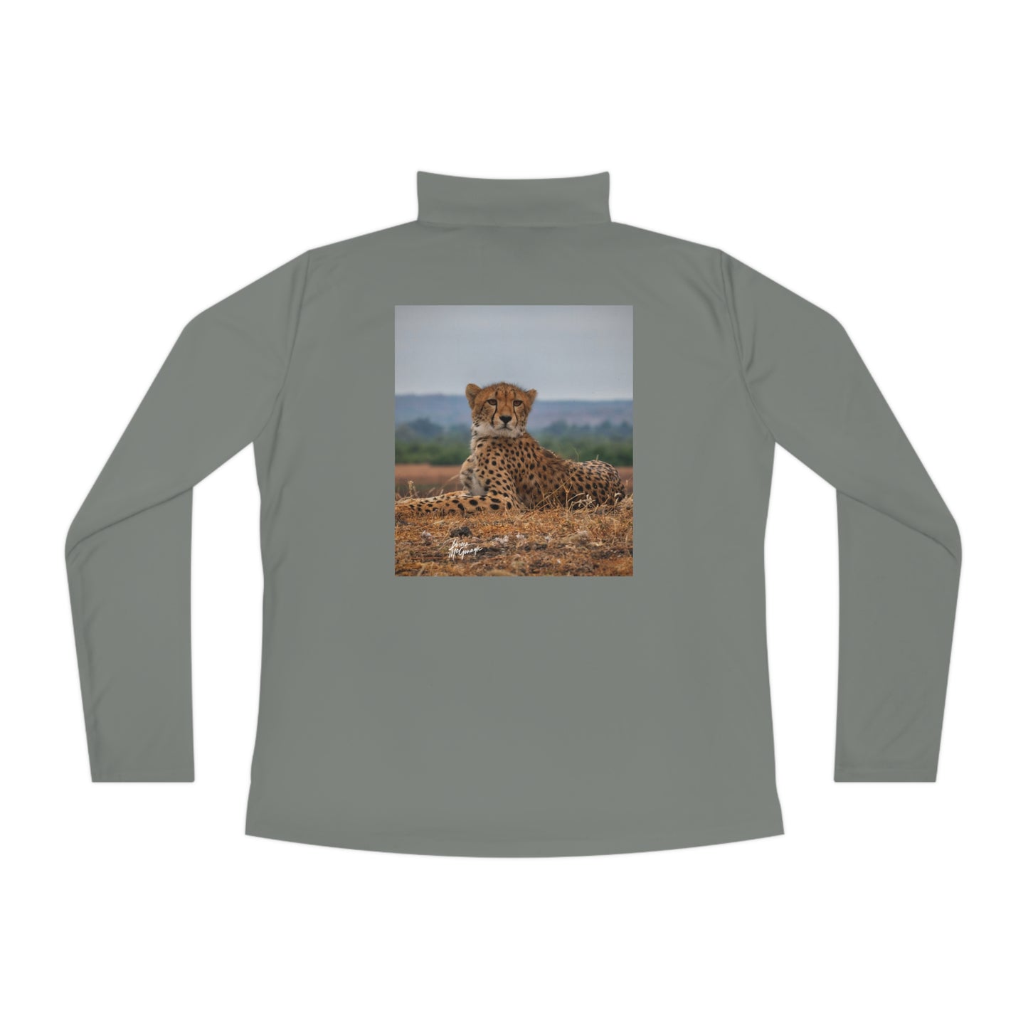 Ladies Quarter-Zip Pullover with Fine Art Image of Cheetah Portrait by Enjoy Nature