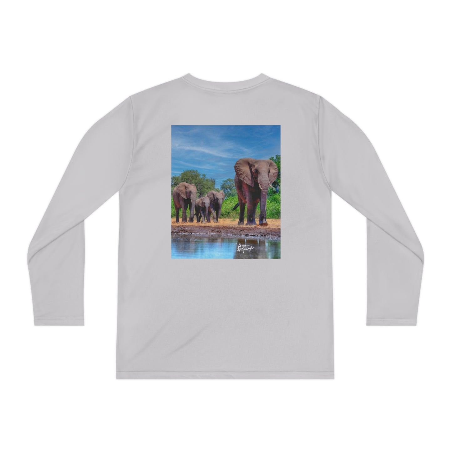 Youth Competitor Long Sleeve Tee with Elephant Family at Watering Hole by Enjoy Nature