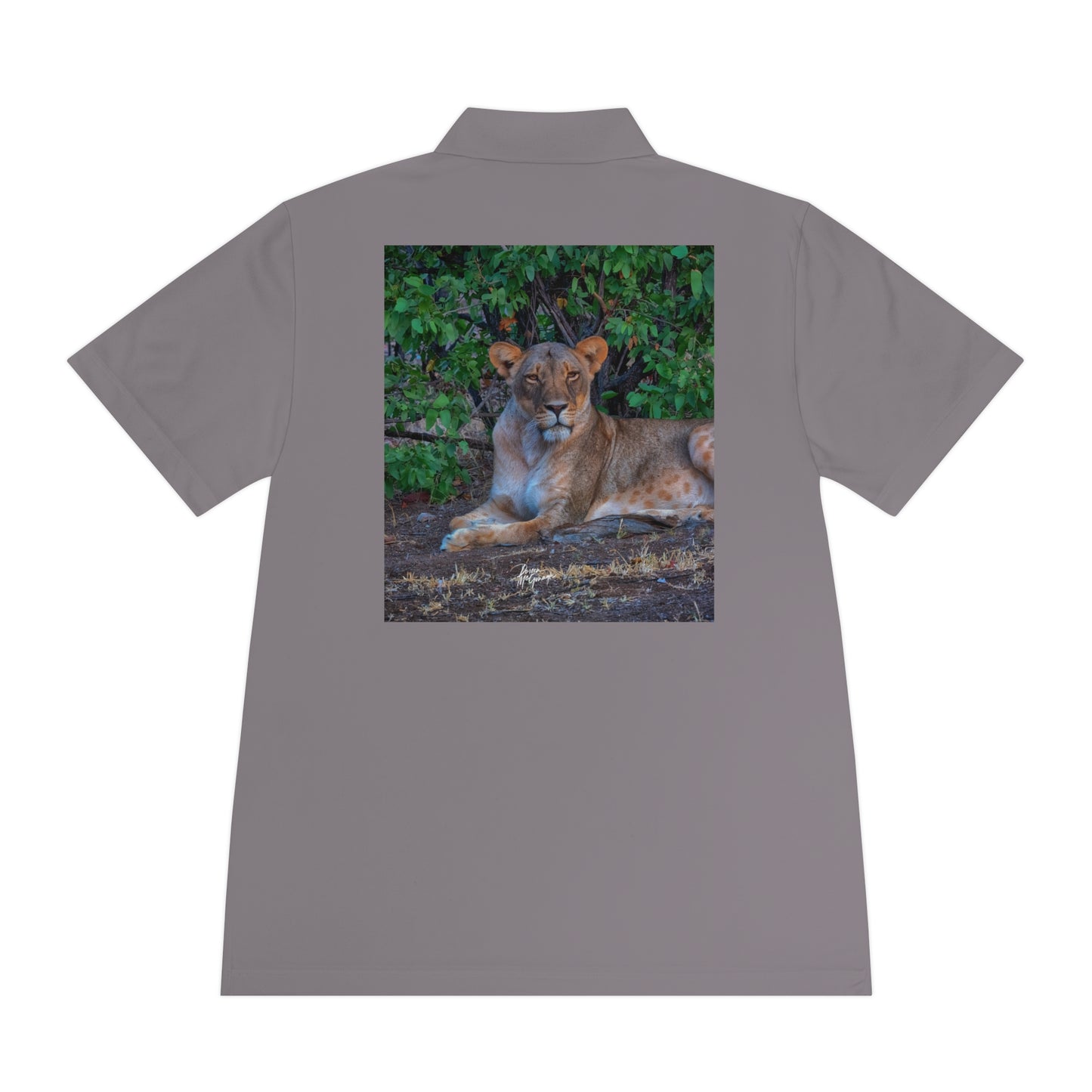 Men's Performance Polo Shirt - Dreaming of a Lioness by Enjoy Nature