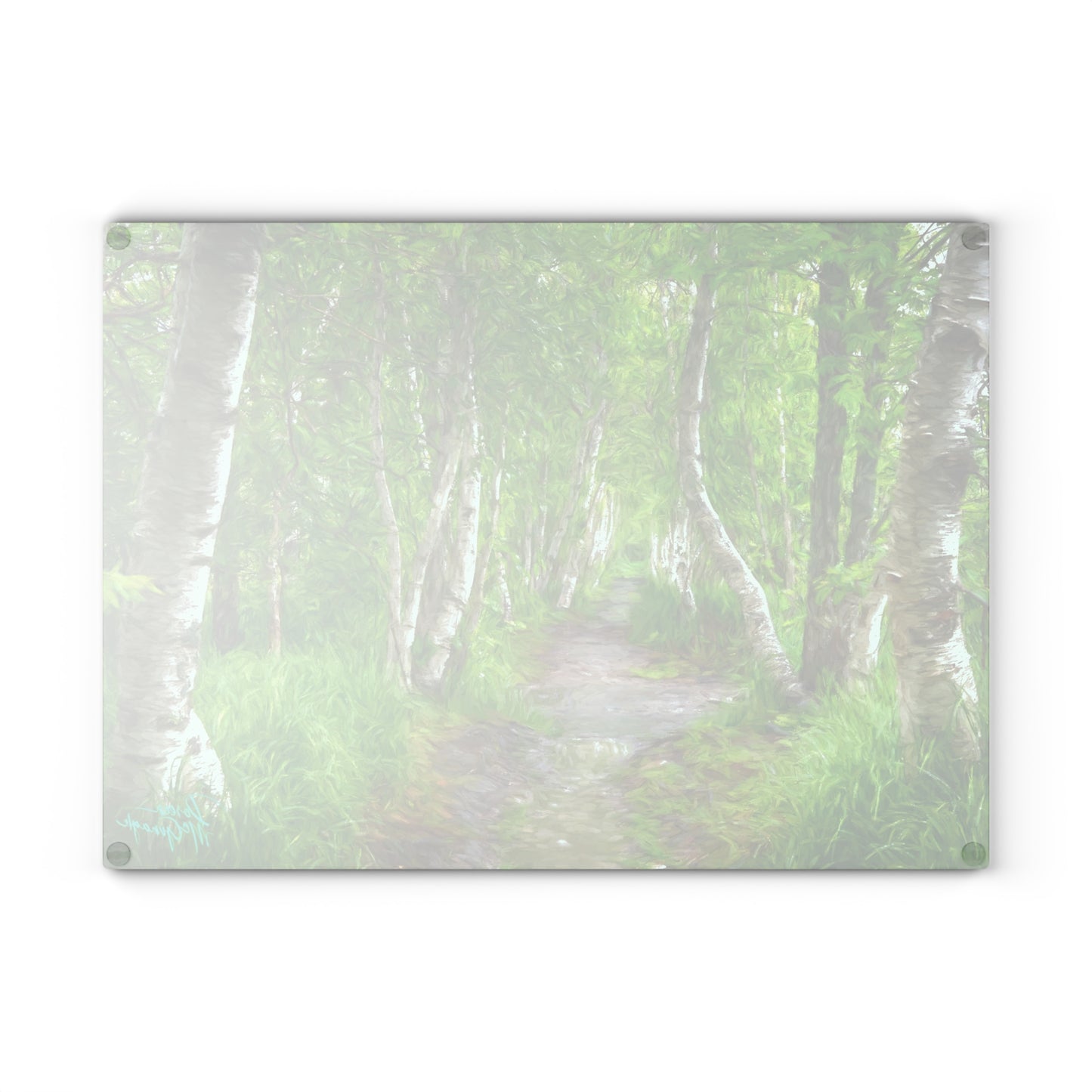 Artistic Magical Birch Forest Glass Cutting Board with Nature-Inspired Design