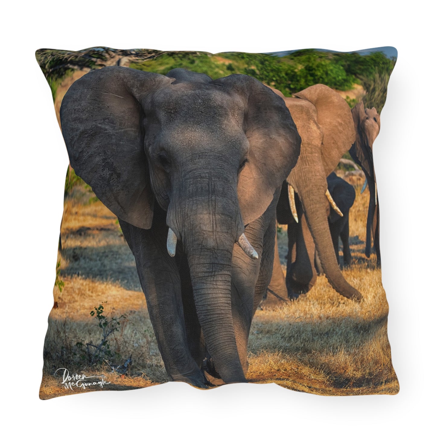 Enjoy Nature Outdoor Pillow with Elephant Family – Artistic, Comfy, and Durable Decorative Accent