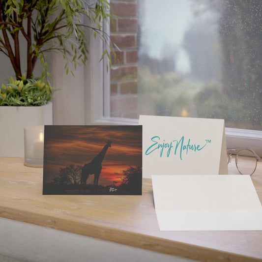 5x7 Note Card Box of 10: Giraffe Silhouette at Sunset in Botswana