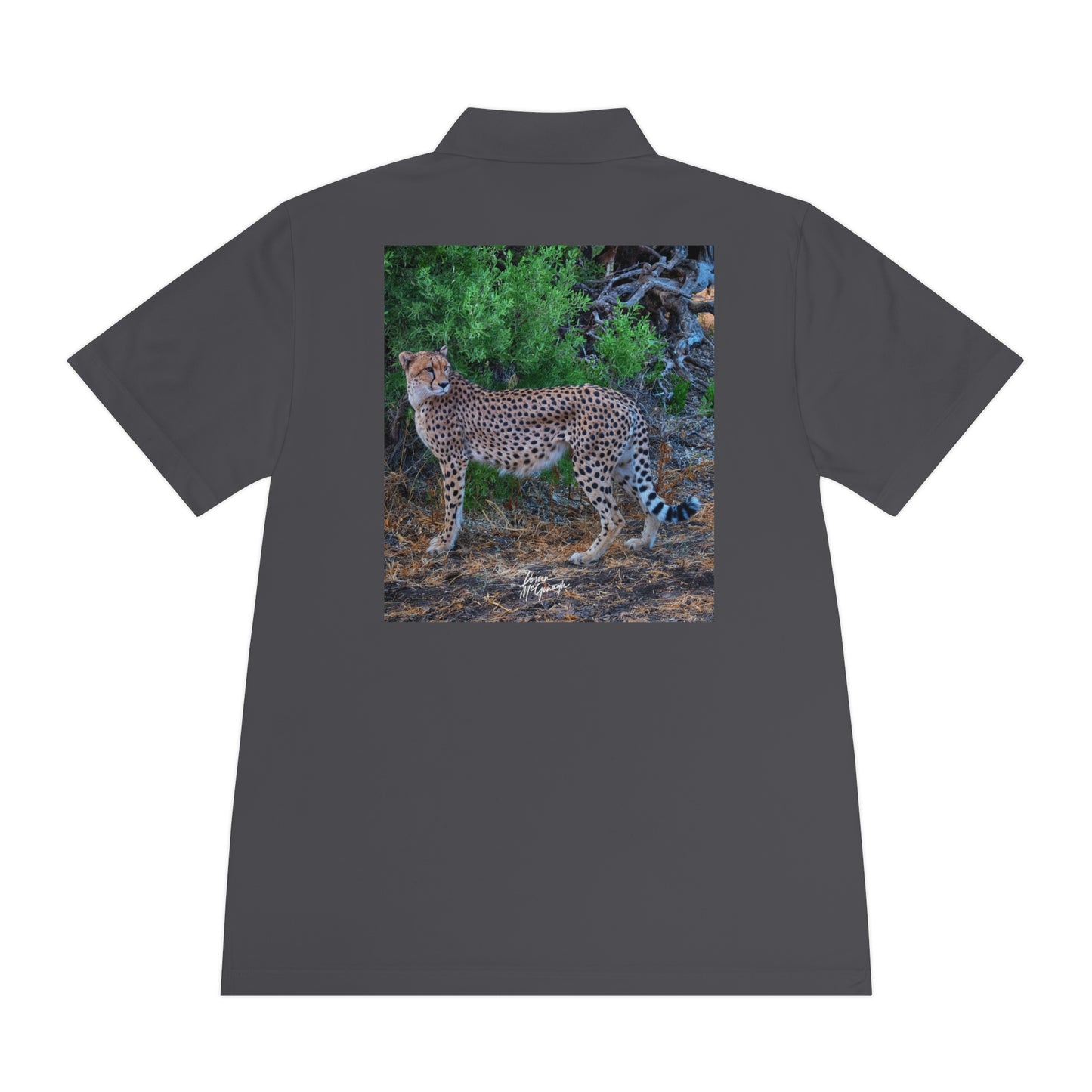 Men's Performance Polo Shirt - Cheetah Stand by Enjoy Nature