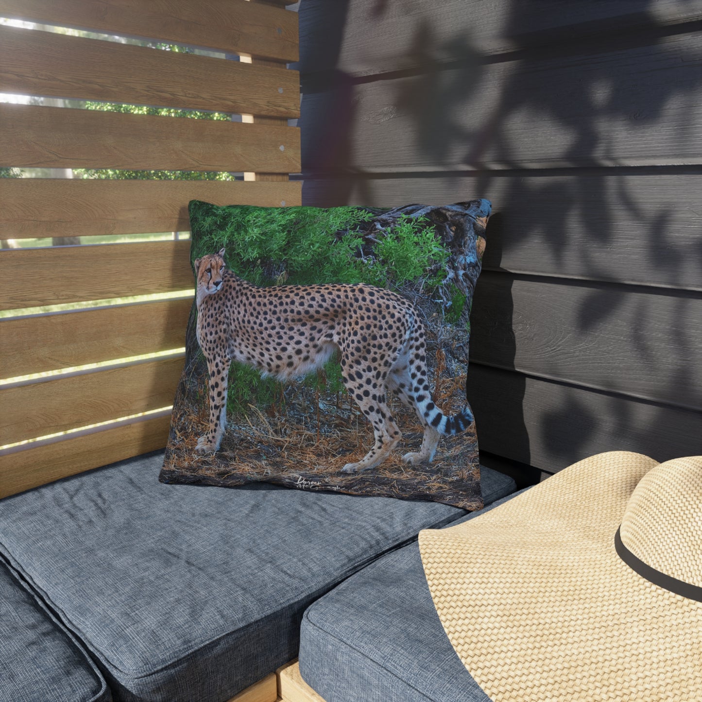 Enjoy Nature Outdoor Pillow with Cheetah Stand – Artistic, Comfy, and Durable Decorative Accent