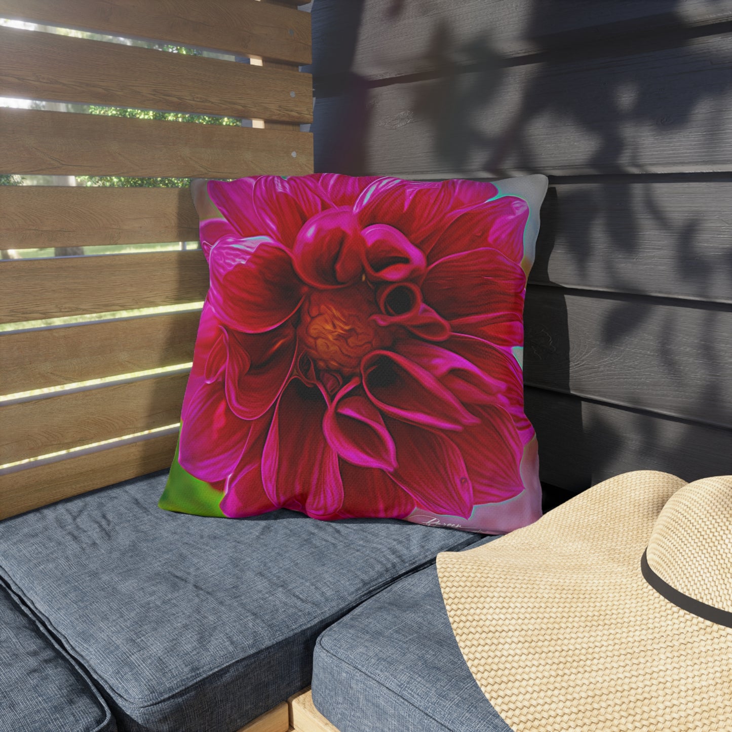 Enjoy Nature Outdoor Pillow with Dahlia Bloom – Artistic, Comfy, and Durable Decorative Accent