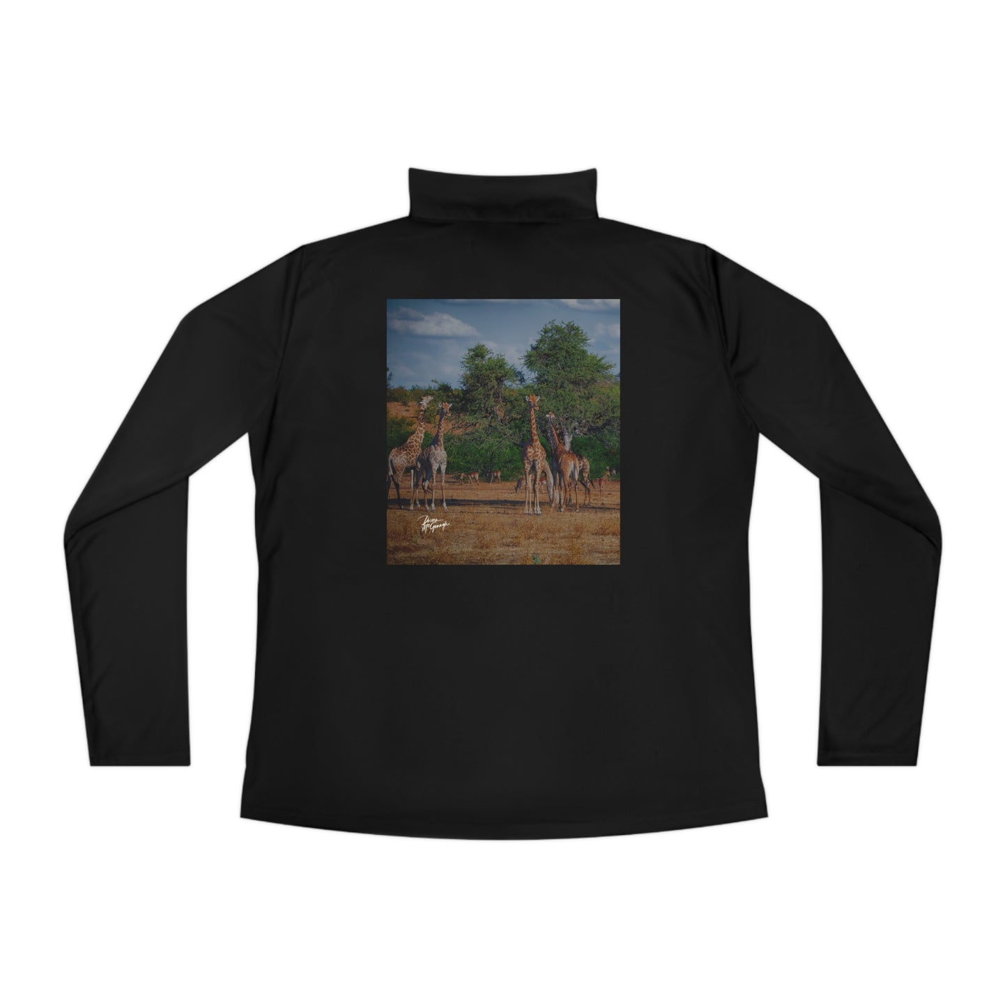 Ladies Quarter-Zip Pullover with Fine Art Image of Giraffe Family by Enjoy Nature