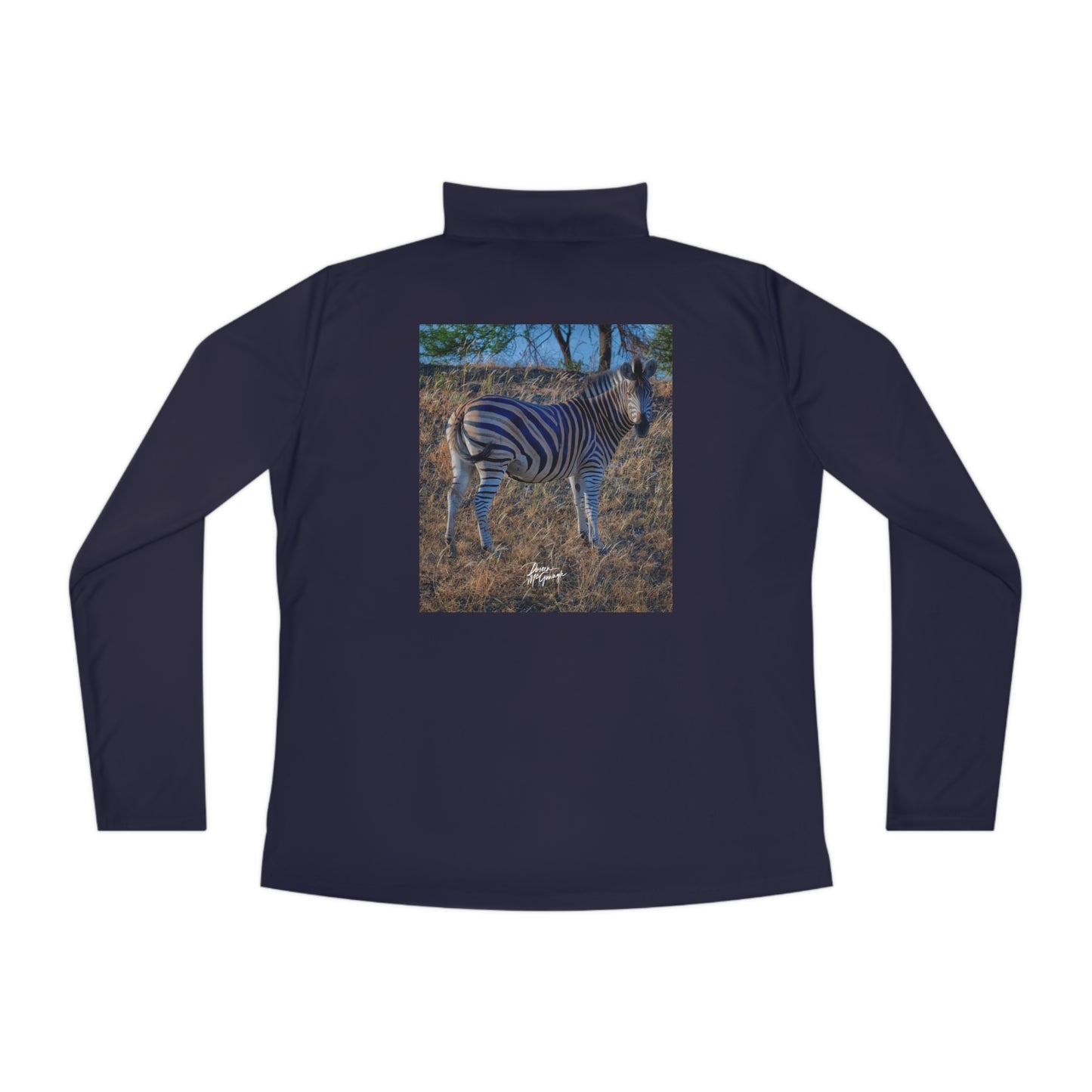 Ladies Quarter-Zip Pullover with Fine Art Image of Baby Zebra by Enjoy Nature