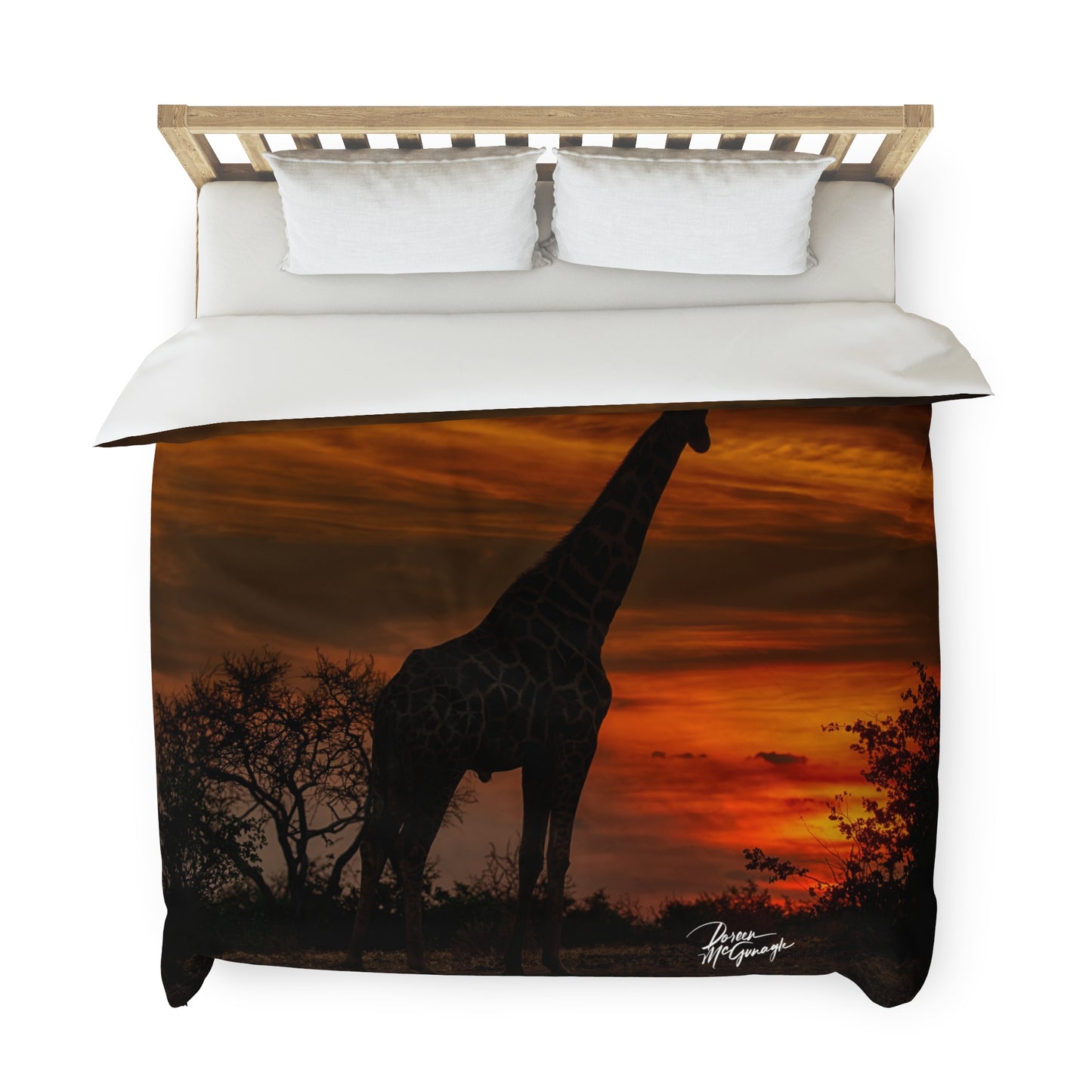 Enjoy Nature Forest Giraffe Silhouette at Sunset Duvet Cover