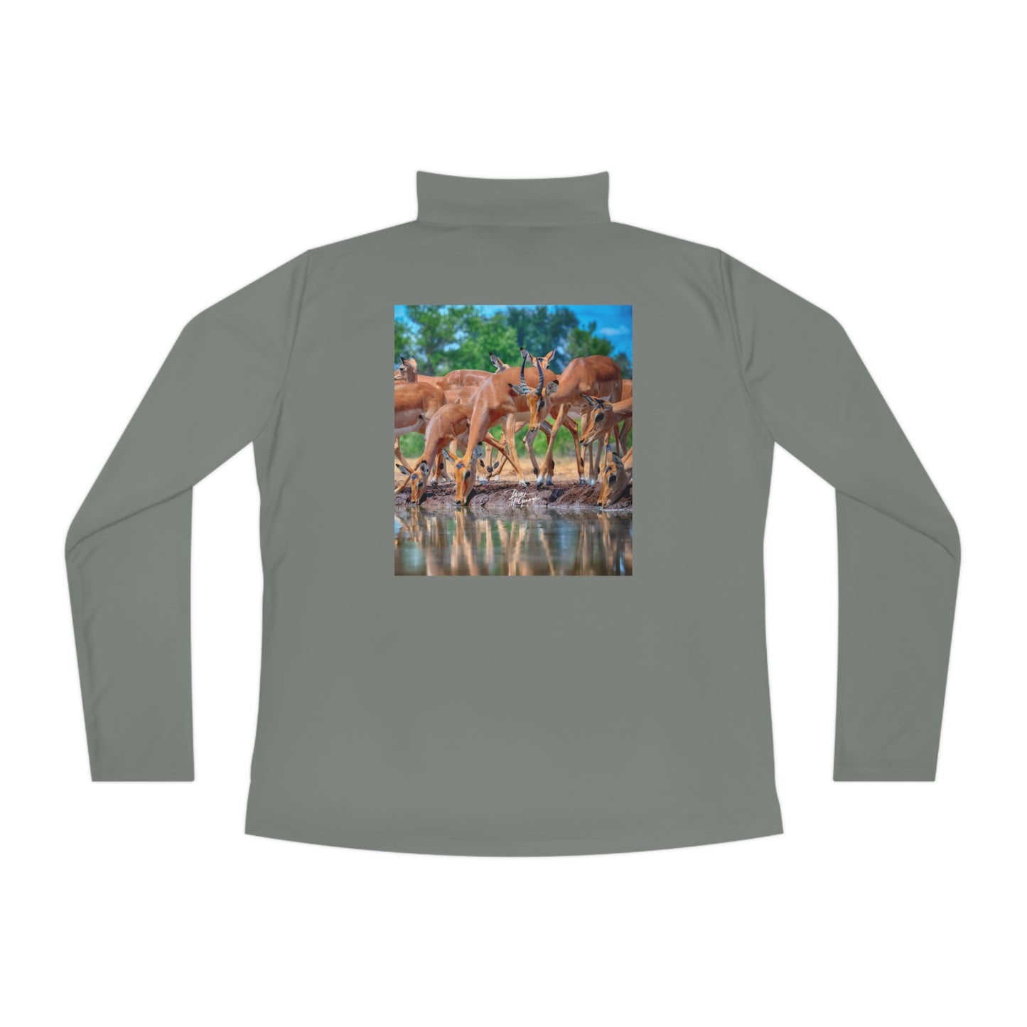 Ladies Quarter-Zip Pullover with Fine Art Image of African Antelope by Enjoy Nature