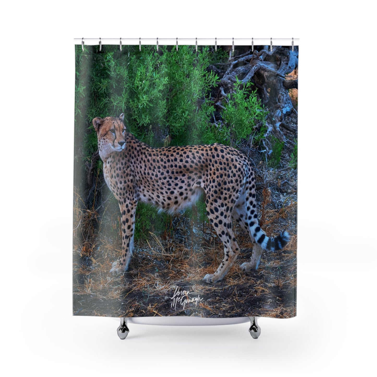 Cheetah Stand Shower Curtain | Elegant & Earthy Wildlife Decor by Enjoy Nature