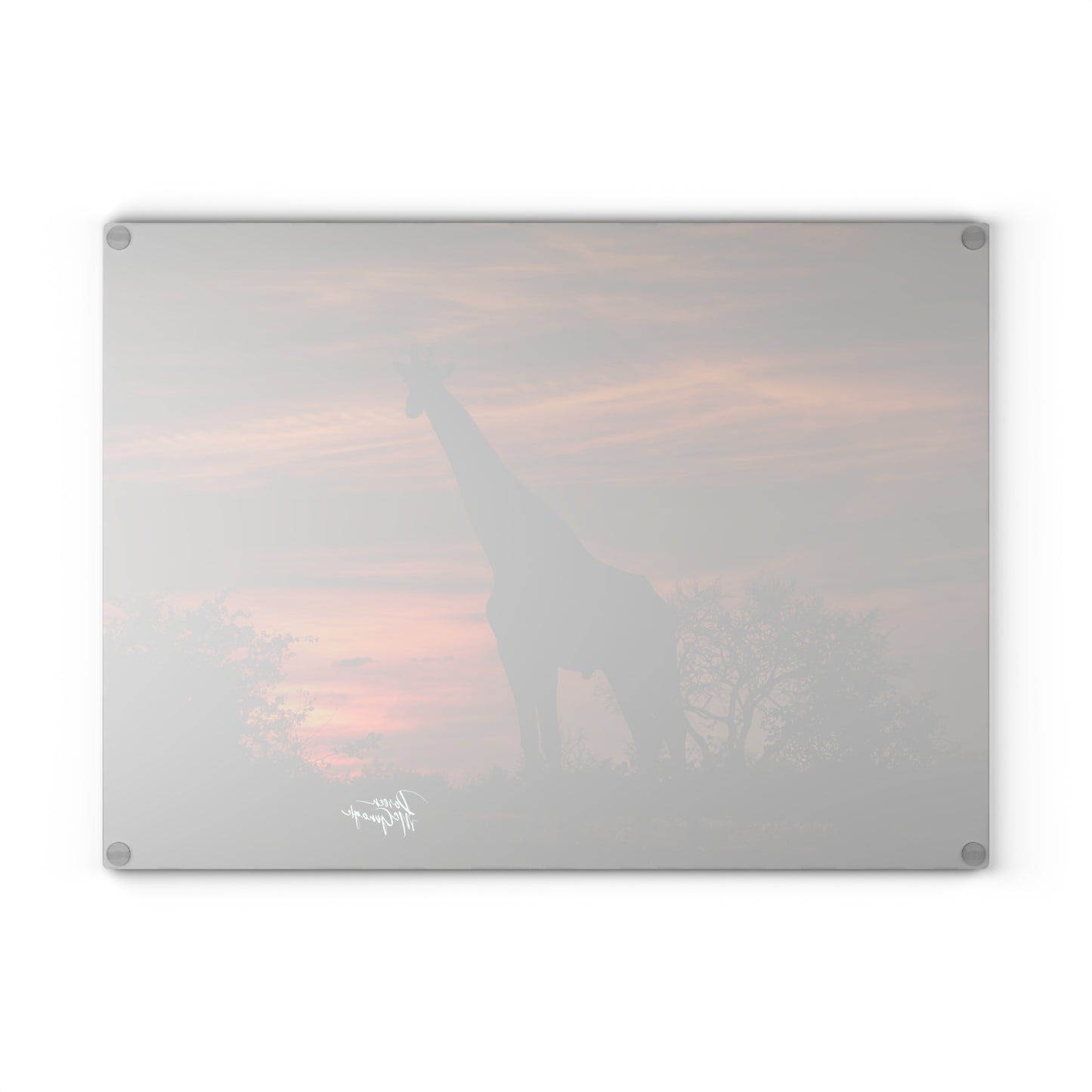 Enjoy Nature Glass Charcuterie Cutting Board with Giraffe Silhouette Design