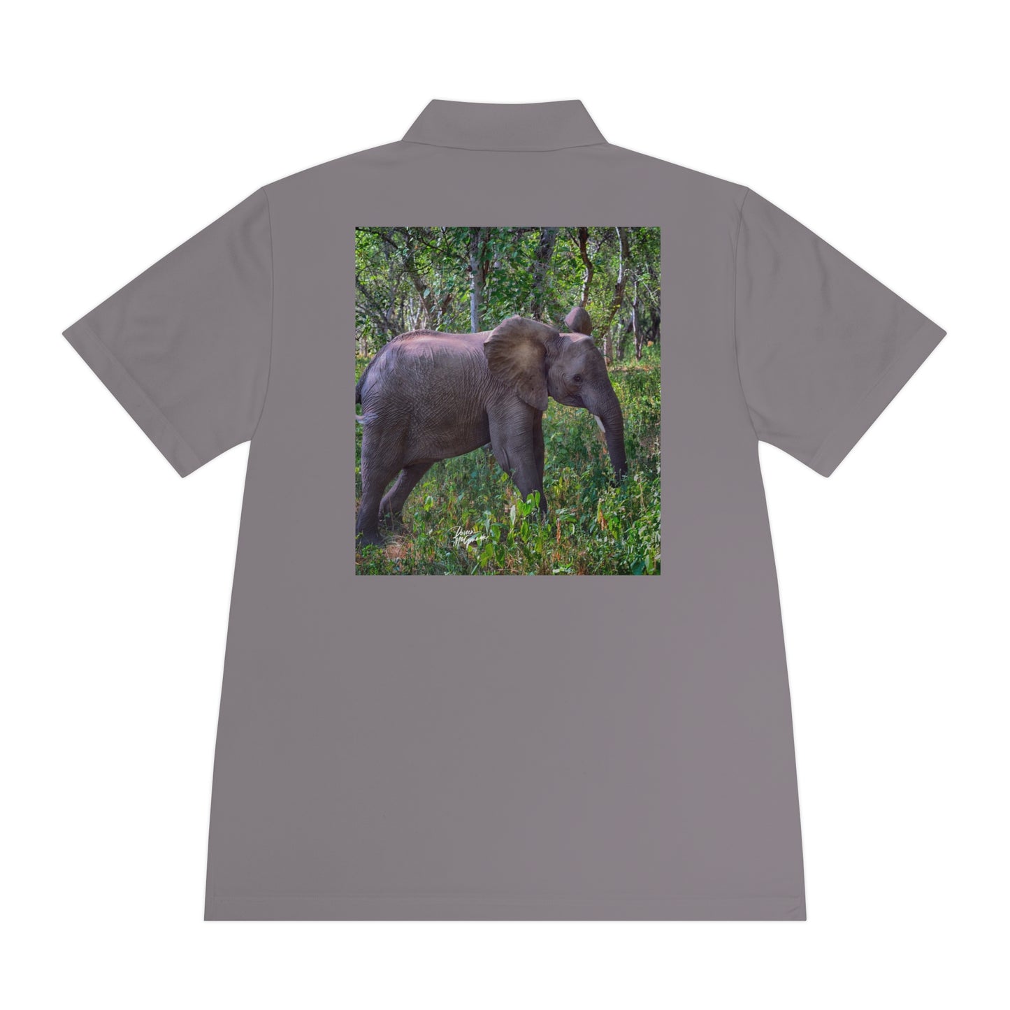 Men's Performance Polo Shirt - Elephant Baby in Forest by Enjoy Nature