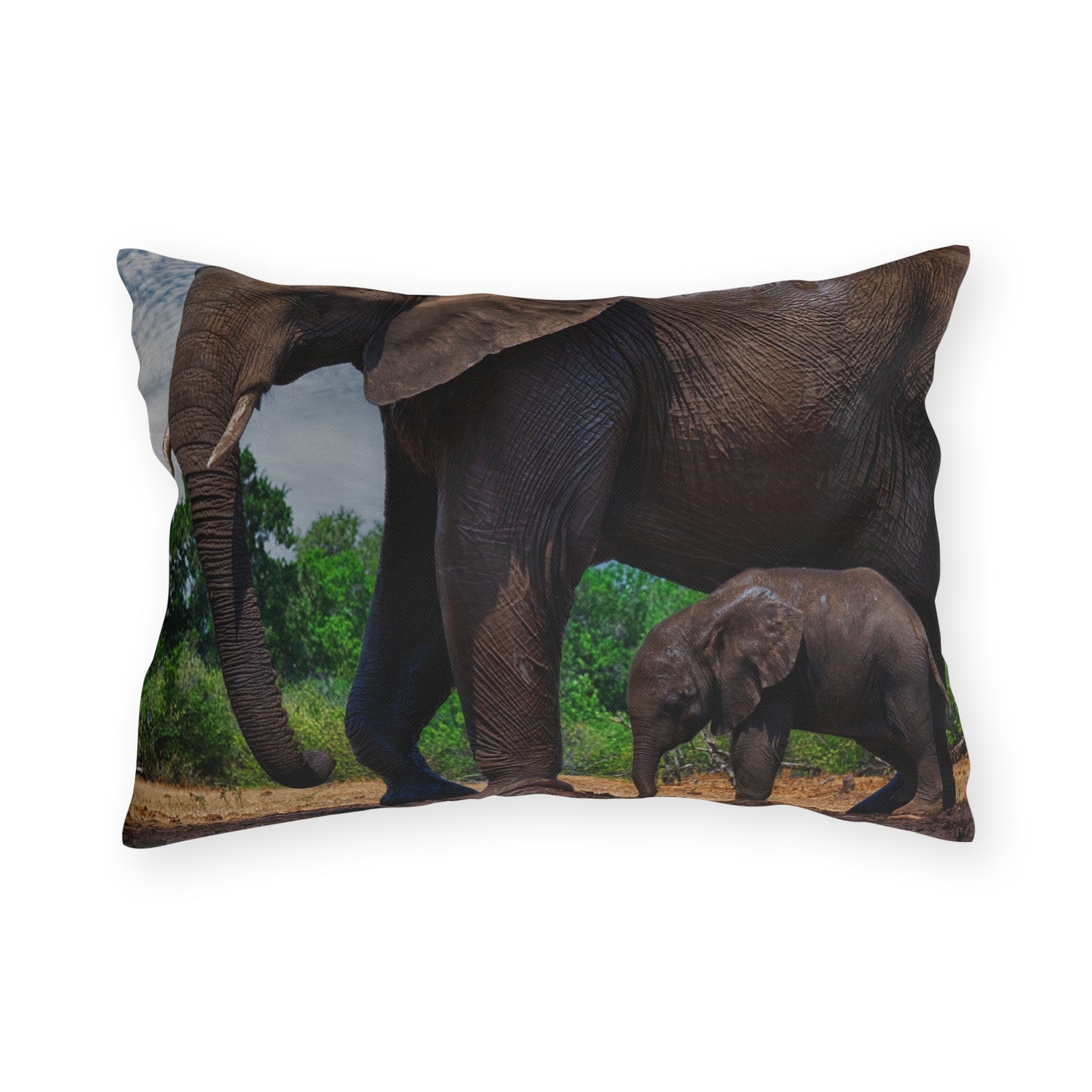 Enjoy Nature Outdoor Pillow with Baby Elephant Walk with Mom – Artistic, Comfy, and Durable Decorative Accent