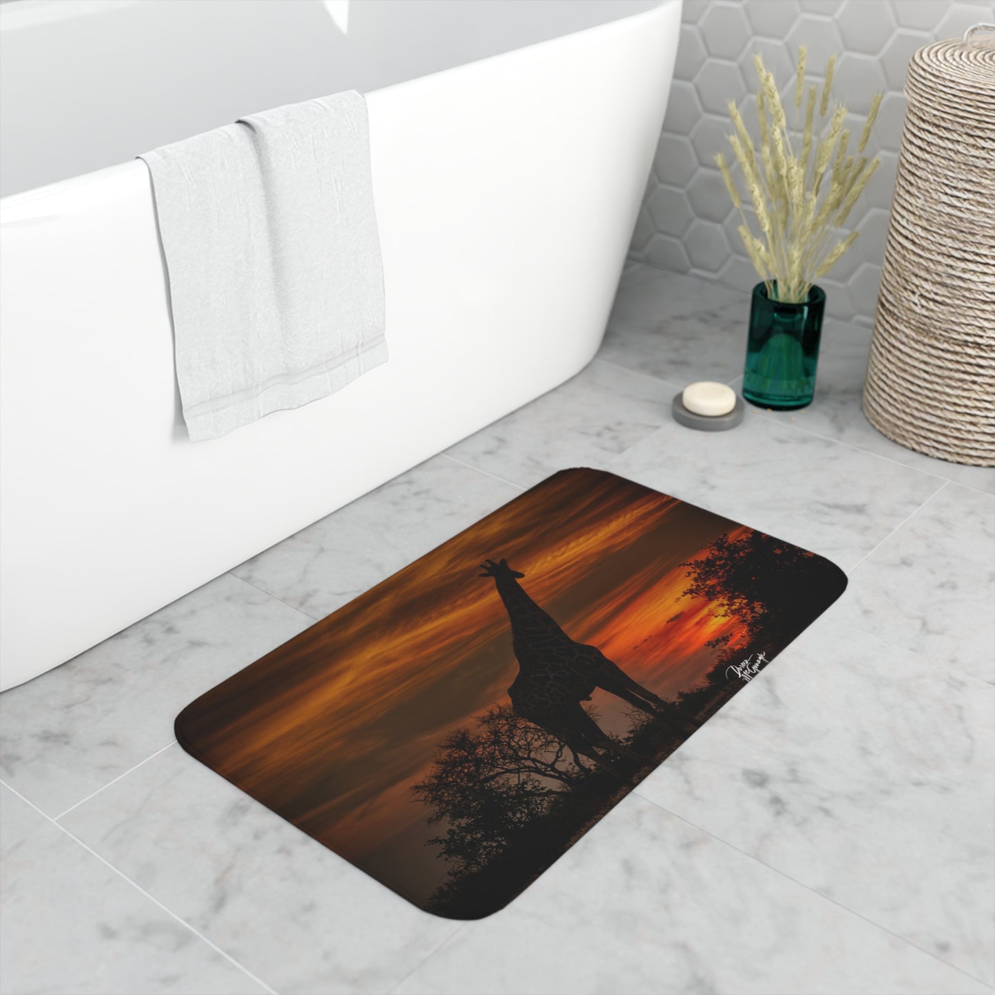 Forest Giraffe at Sunset Memory Foam Bath Mat from Enjoy Nature