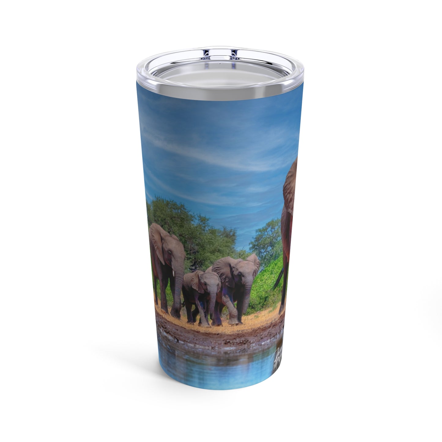 Enjoy Nature Elephant Family at Watering Hole 20 oz Travel Tumbler