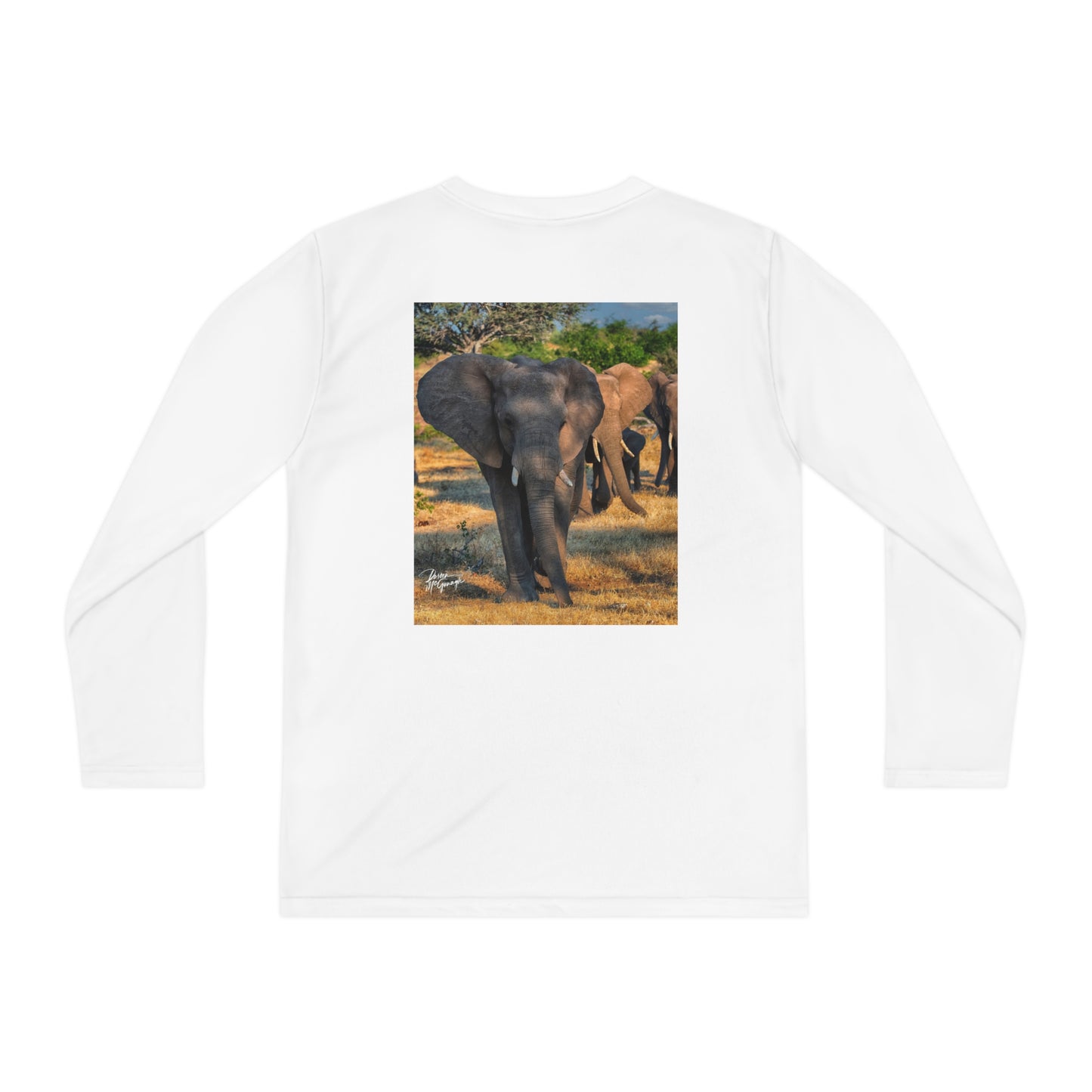 Youth Competitor Long Sleeve Tee with Elephant Family Walking by Enjoy Nature