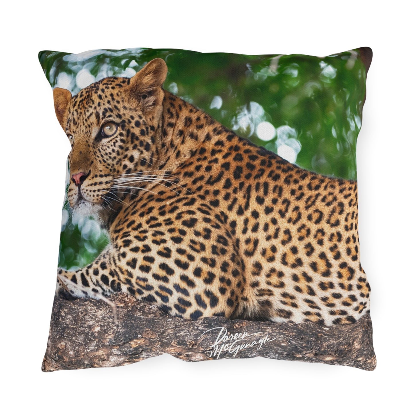 Enjoy Nature Outdoor Pillow with Leopard in Tree – Artistic, Comfy, and Durable Decorative Accent