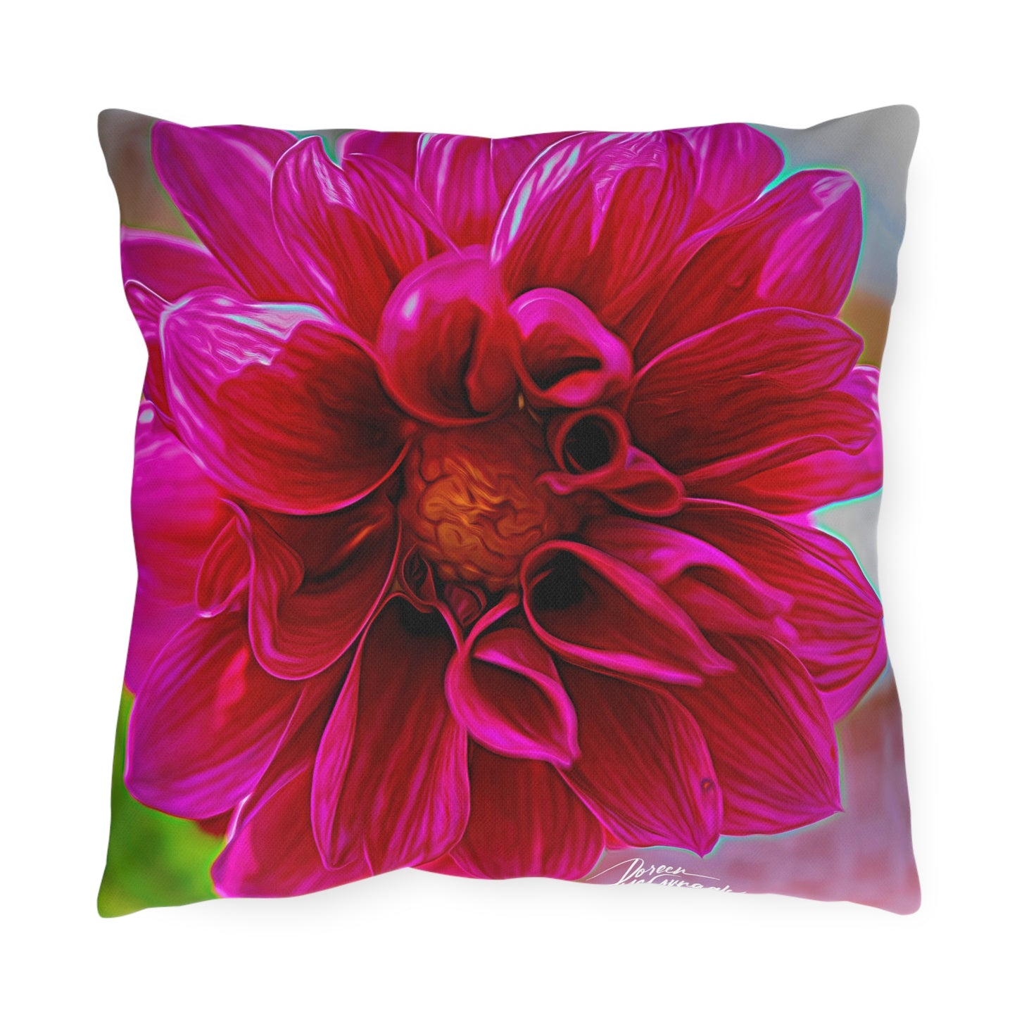 Enjoy Nature Outdoor Pillow with Dahlia Bloom – Artistic, Comfy, and Durable Decorative Accent