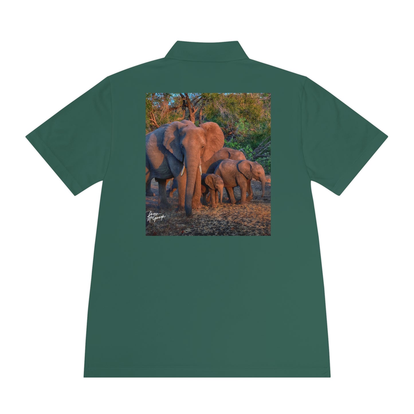 Men's Performance Polo Shirt - Elephant Family Walking by Enjoy Nature