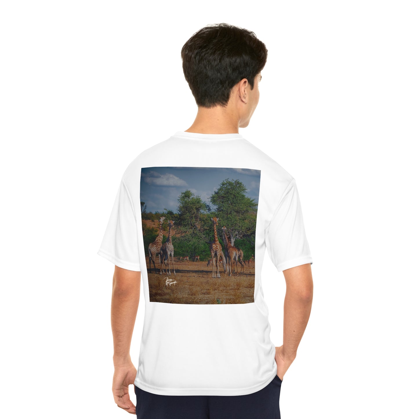 Men's Performance T-Shirt with Fine Art Image of Giraffe Family by Enjoy Nature