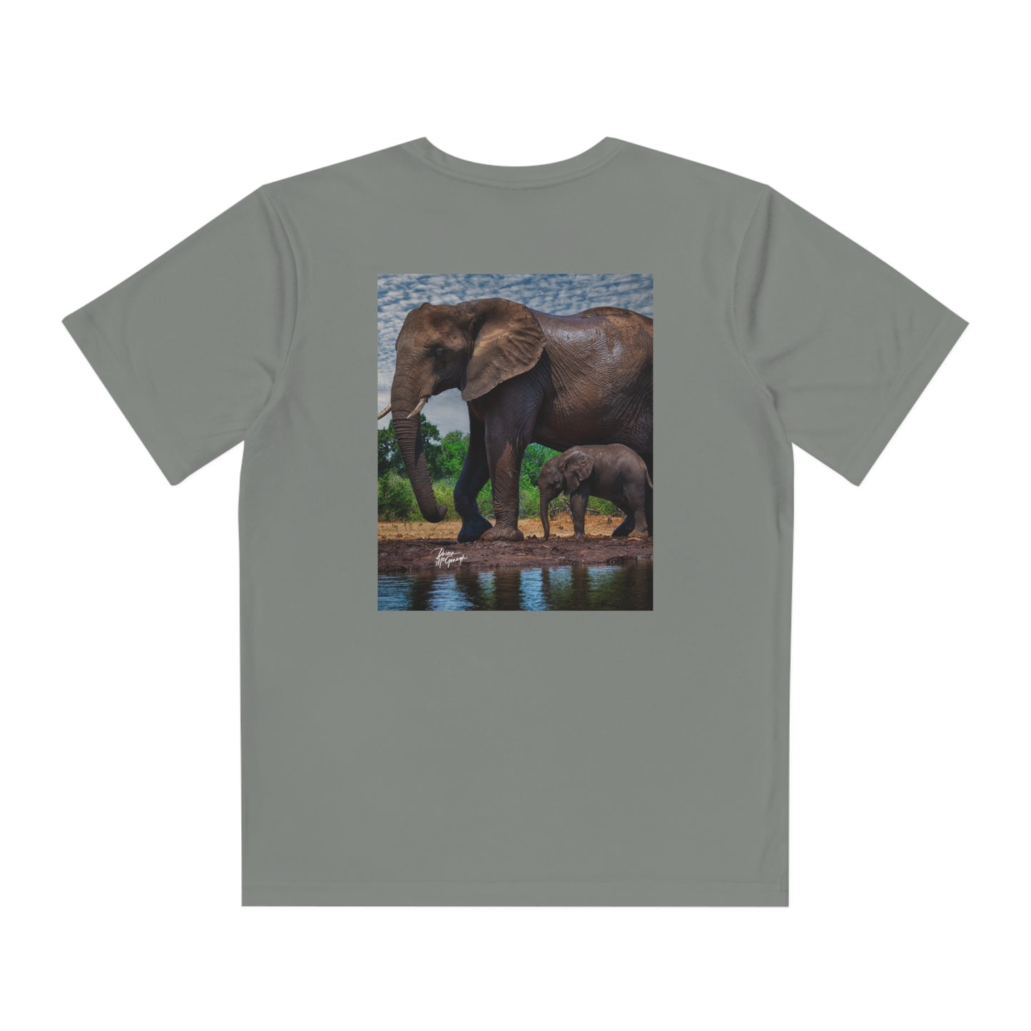 Youth Competitor Tee with Fine Art Image Elephant Baby Walking with Mom by Enjoy Nature